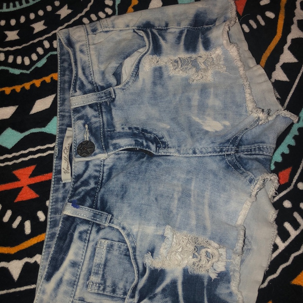 Acid washed denim shorts